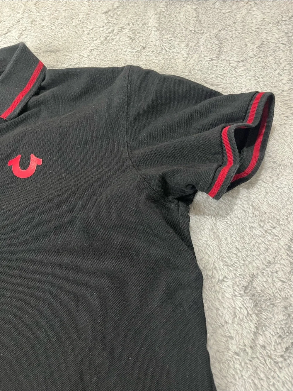 True Religion Black Polo with Red Logo and Collar Trim